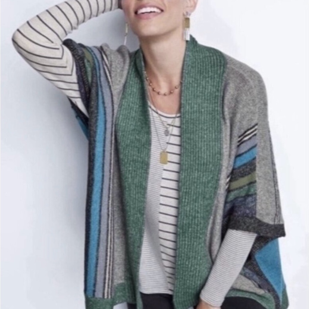 Cabi 3846 Windchill Wrap Open Front  Blue, Turquoise and Gray  Sweater-XS/S - Picture 2 of 10